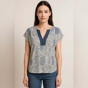 Vintage CaBi Sheer Printed Cap Sleeve Blouse Womens XS Oversized Boxy Tunic